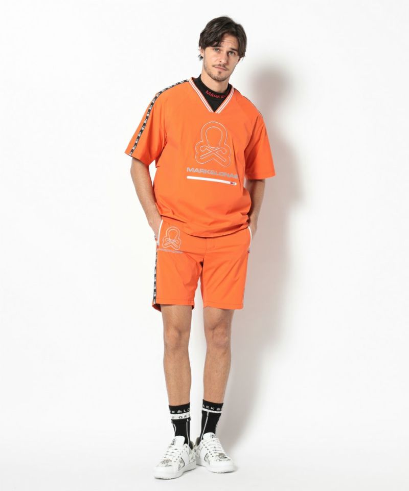 ORANGE モデル:身長185cm,チェスト95cm,ウエスト75cm,ヒップ94cm,着用サイズL