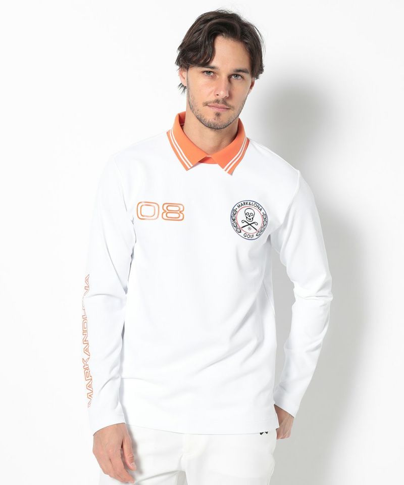 WHITE モデル:身長185cm,チェスト95cm,ウエスト75cm,ヒップ94cm,着用サイズL